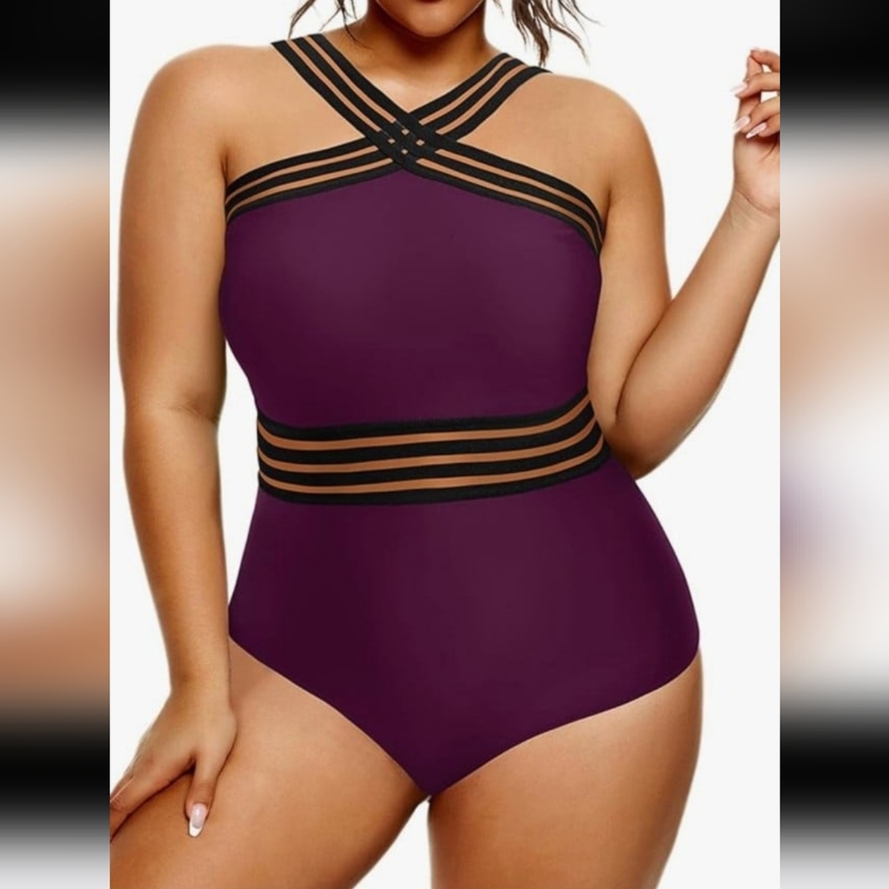 Yonique Women Plus One Piece Swimsuits Tummy Control Bathing Suit Front Cross